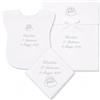 COCCOLE - Set 3 Pezzi per Battesimo Fazzoletto, Vestina e Busta - Set Completo Personalizzato con Nome e Data a Tema Angioletto Argento - Kit 3 Pezzi Battesimo in Tessuto Piquet 100% Made in Italy
