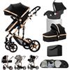 Aveainelle Passeggino trio, Passeggino 3 in 1, Navicella neonato, Sistema da viaggio e seggiolino auto, per neonati bambini 0-36 mesi (Nero Oro)