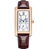 ALANTOP Elegante orologio al quarzo da donna, rettangolare, con cinturino in pelle, corona di cristallo blu, impermeabile, design elegante, Colore: marrone rosato.