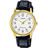Casio Orologio da polso da uomo al quarzo classico cinturino in pelle nero cassa in ottone display analogico bianco - MTP-V002GL-7B2