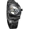 BOLYTE Orologio meccanico automatico da uomo, scheletro, cassa quadrata con incisioni vintage, movimento ponte a vista, lancette luminose, cinturino in acciaio inox e chiusura deployante
