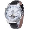 Haonb Orologi Uomo,Orologio Meccanico Automatico Per Il Tempo Libero Di Moda Quadrante Bianco Bordo Argento