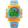 CoFuo Orologio sportivo digitale per bambini per ragazzi e ragazze, impermeabile, multi funzione, casual, con 7 LED colorati, sveglia, cronometro, orologio da polso Giallo e blu.