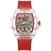 FORSINING Orologio da uomo meccanico automatico scheletro forma tonneau grande quadrante alla moda orologio da polso da uomo business cinturino in silicone rosso cinturino