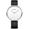 BERING 14839-404 Orologio da donna al quarzo, orologio da polso con cassa in acciaio inossidabile color argento da 39 mm, quadrante bianco, cinturino in pelle di vitello, vetro zaffiro, 3 ATM