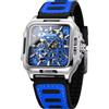 DAXIAOYU Orologio da polso sportivo da uomo, con scheletro, automatico, quadrato, cavo, quadrante con incisione, cinturino in silicone, traspirante, idea regalo per uomo, Nero e blu.