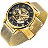 Tiong Orologio da uomo con scheletro meccanico classico con numeri romani Steampunk Orologio da uomo a carica manuale
