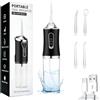Puokmy Idropulsore Dentale Portatile Per La Pulizia Dei Denti, Water Flosser, Irrigatore Orale, Impermeabile e Ricaricabile ，4 Ugelli e 1 Cavo di Ricarica, Ideale per i Viaggi - Nero
