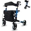 Mobiclinic® deambulatore per anziani pieghevole, Con seduta e 4 ruote, Deluxe, Rollator adulti o disabili, Alluminio, Leggero, Colore celeste, Marchio europeo, Trajano