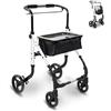 Mobiclinic®, Deambulatore con 4 ruote, Olimpo, Pieghevole, Moderno, Borsa, Monocomando, Regolabile, Sistema sottoporta, Vassoio, Piroettanti, Freno manuale, Alluminio, Maneggevolezza