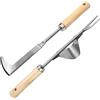 NEWJEK 2 Pezzi Estirpatore Erbacce Manuale, Inox Diserbatrice Forchetta, Sarchiatore con Manico in Legno, da Giardinaggio Attrezzi per Rimuovere Muschio ed Erbacce