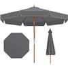COSTWAY Ombrellone da Giardino 300 cm, con Inclinazione Regolabile, 8 Stecche, Ombrellone Spiaggia con Sollevamento a Carrucola, per Giardino, Spiaggia, Piscina (Grigio)