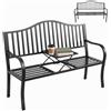 Outsunny Panchina da Esterno a 2 Posti, Panchina da Giardino con Tavolino Estensibile in Metallo 150 x 53 x 95 cm Nero