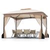 COSTWAY Gazebo da Giardino 3 x 3,6 m, Gazebo con Zanzariera a Doppia Copertura con Sacchetti di Sabbia e Picchetti a Terra, Tenda Impermeabile con Struttura in Metallo per Prato (Kaki)
