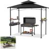 YRHome Gazebo nero per barbecue da 2,4 x 1,5 m, con doppio tetto, 2 ripiani laterali in metallo e ganci, resistente alle intemperie, da giardino, pergolato, barbecue, gazebo per barbecue all'aperto