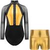 Freebily Balletto Body da Danza Classica Bambina con Pantaloncini Shorts Lucidi Body Ginnastica Artistica con Strass Abito da Pattinaggio Artistico Bodysuti da Allenamento Blu 13-14 anni