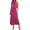 Generic Vestito Lungo Estivo da Donna in Raso Formale, Senza Maniche, con Scollo a Lupetto, Spacco Laterale, svolazzante, Maxi Canotta