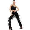 inhzoy Completo da Ballo Latino Donna Pantaloni e Top con Frange Abito da Ballo Moderno Tango Danza Samba Rumba Salsa con Nappe Costumi da Competizione Dancewear Nero M
