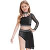 Freebily Abito da Ballo Latino Americano Tango Bambina Vestito da Pattinaggio Artistico con Nappe Strass Crop Top Danza Moderna Jazz Monospalla + Minigonna Danza Samba Bianco A 13-14 Anni