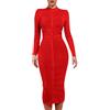 whoinshop Abito da Donna Aderente Aderente a Maniche Lunghe con Cinturino Incrociato a Coste a Maniche Lunghe, Rosso, L