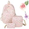 Generic Set di 3 zaini con fiocco per ragazze, borsa da scuola estetica di grande capacità, in nylon Kawaii preppy borse per la scuola per adolescenti, primaria, secondaria e università, rosa, L