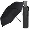 PERLETTI Ombrello Uomo Nero Leggero e Pieghevole - Mini Ombrello Portatile Tinta Unita Resistente Antivento con trattamento TEFLON - Automatico Apri e Chiudi - Diametro 98 cm - Perletti Technology