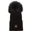 RefrigiWear Cappello a Coste e Pompon Donna Snow Flake Hat Nero con Risvolto e Logo