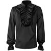 vokkrv Camicia da Uomo di Steampunk Vittoriano Manica Lunga Collare Pieghettata Slim Fit Tinta Unita Stile Gotico Medievale Cosplay Costume in Raso di Seta Taglie Forti