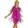 MSemis Vestito Latino Americano Lustrino con Nappa Vestito Gatsbi Donna Ragazza Costume da Ballo per Tango Jazz Rumba Salsa Tassel Gonna Latino Frange Abito da Cocktail Rosso M