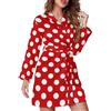Buewutiry Vestaglia corta a maniche lunghe da donna - bianco a pois rosso brillante con cintura accappatoio camicia da notte abbigliamento da notte abbigliamento da casa, Stile-2, S