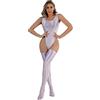 Bciopll Body da donna lucido a taglio alto, body intero senza maniche con calze set collant elastici costume da bagno intero viola XL