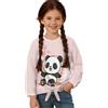 STUOARTE Top a maniche lunghe con lacci, per bambini, casual, girocollo, vestibilità larga, camicetta per bambine di 5-12 anni, Rosa e Bianco - Panda, 7-8 Years