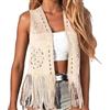 Generico Gilet da Donna in Finta Pelle Scamosciata con Frange Aperte sul Davanti, Senza Maniche, Nappe, Giacca Hippie Estiva Vintage Cowgirl