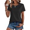 SMENG T-Shirt Girocollo da Donna in Cotone a Maniche Corte Tinta Unita t-Shirt Casual Allentata Tunica Top Traspirante, Bianco, XL