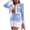 ORANDESIGNE Tailleur Donna Gonne e Giacca Tuta Due Pezzi Blazer + Minigonna Completo Elegante Tailleur Sexy Moda Business OL Formale per Ufficio Slim Fit Completo Tailleur a Blu XS