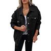 Generisch Giacca di jeans da donna, oversize, a maniche lunghe, in denim, per il tempo libero, per le mezze stagioni, tinta unita, alla moda, in denim, con tasche con bottone, casual, Nero , XXL