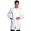 ISACCO Camice Bianco da Laboratorio Antiacido - Marca Italiana Modello Unisex, Elastici ai Polsi, Tre Tasche Chiuse con Aletta a Strappo e Clip Nascosta + OCCHIALI EN 166 (L)