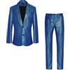 Darringls Set da discoteca da uomo con paillettes metallizzate, anni '70, costume da discoteca, con giacca lucida e pantaloni, con paillettes, giacca blazer e giacche da montagna, 01 blu., XXXL