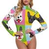 Novastar Body da donna a maniche lunghe, con bulldog francese, per il controllo della pancia, Stile-33, S