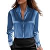 Generic Camicetta da donna in seta con scollo a V, elegante camicetta da lavoro, a maniche lunghe, tinta unita, casual, con bottoni, camicetta da lavoro, Celeste., L
