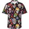 ZHONGSK Camicia hawaiana da uomo con bottoni, camicia da spiaggia a maniche corte, camicia estiva casual, con teschi colorati, stampa alla moda, vestibilità ampia, Nero , 3XL
