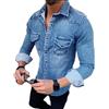 Each women Camicia di Jeans A Maniche Lunghe da Uomo Slim Fit Camicia Casual con Bottoni A Pressione Taschino con Risvolto