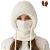 Generico Berretto Invernale da Donna Lavorato a Maglia, Sciarpa, Mascherina, Caldo Berretto Invernale con Paraorecchie, Scaldacollo E Mascherina per L'esterno (Bianco)