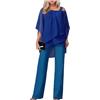 shownicer Completo Donna 2 Pezzi Set Vita Alta Pantalone e Tulle Camicia Elegante Completino Suit Due Pezzi Set Abbigliamento da Cerimonia Estivo Tuta per Ufficio Business OL B Blu XL