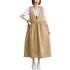 LIUYUYOUGO Abito Donna Vestiti Midi Scamiciati per Donna Cotone Scollo A V Senza Maniche Canotta alla Moda Vita Stretta Salopette A Trapezio Gonne Estate Casual Ampio Midi Abito con Tasca Cachi XS