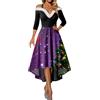 Generic Abito di Natale da donna, elegante, abito di Natale da donna, a maniche lunghe, con scollo a V, con motivo natalizio, #02-lilla, M