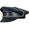 Generic Vera Pelle Piena Nero Army Muir Biker Peaked Polizia BLUF cap con Catena, Nero, XL