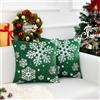 Chicamy Federa Cuscino 45x45 Federe Cuscini Natalizi Decorativo Fiocchi di Neve Copricuscini Natale Divano Velluto Moderni Copriguanciale con Cerniera per Divani Camera Invernali (2 Pezzi, Verde)