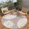TAPISO Patio Tappeto Rotondo Esterno Interno Pelo Corto Design Moderno Motivo Vintage Ornamenti Taupe Grigio Salotto Sala Camera Terrazza Balcone Outdoor Indoor Oeko-Tex 240 x 240 cm