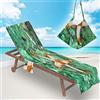 Surwin Telo Mare per Lettino, 3D Stella Marina MicrofibraFodera per Sedia da Spiaggia Copertura per Sedia di Sdraio con Tasche Laterali, Asciugamano per Sport Piscina (75x210cm,Verde)